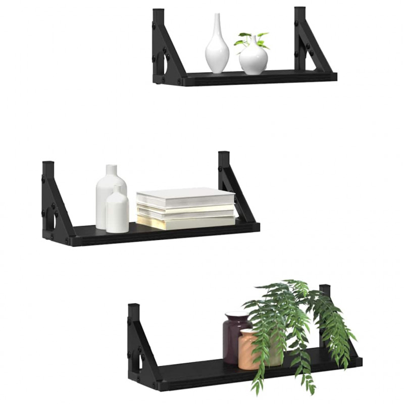 Półka ścienna Montowane na ścianie 3 pcs Czarny Dąb