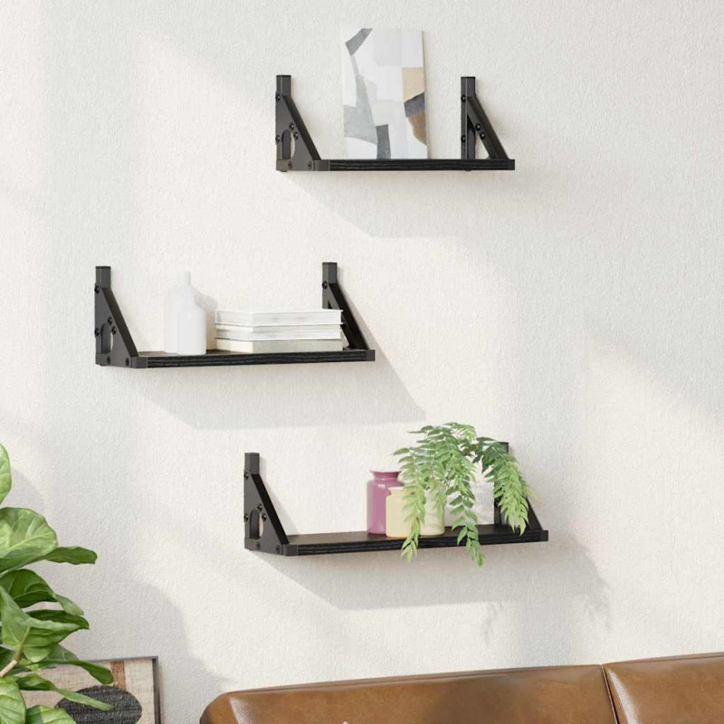 Półka ścienna Montowane na ścianie 3 pcs Czarny Dąb