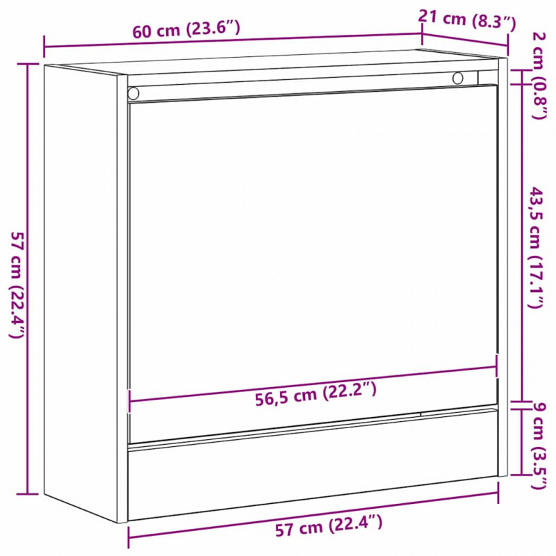 Szafka na buty z półką z drzwiami Stare drewno 60 x 21 x 57 cm