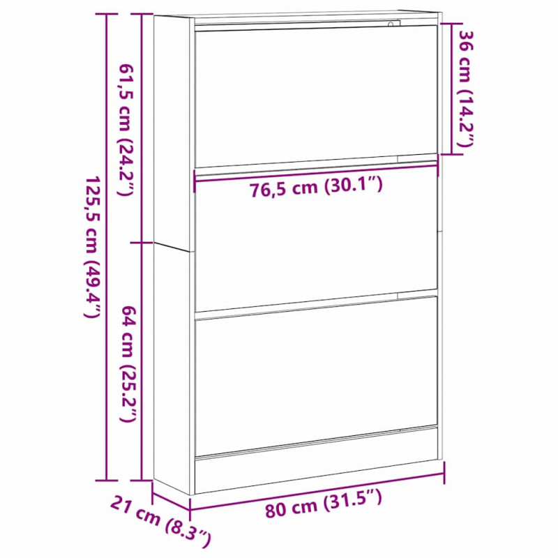 Szafka na buty z półką Stare drewno 80 x 21 x 125,5 cm