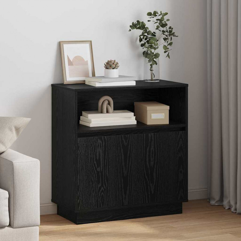 Komoda LED Czarny Dąb 71 x 34,5 x 75 cm Materiał drewnopochodny
