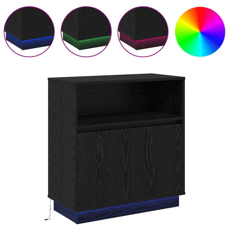 Komoda LED Czarny Dąb 71 x 34,5 x 75 cm Materiał drewnopochodny