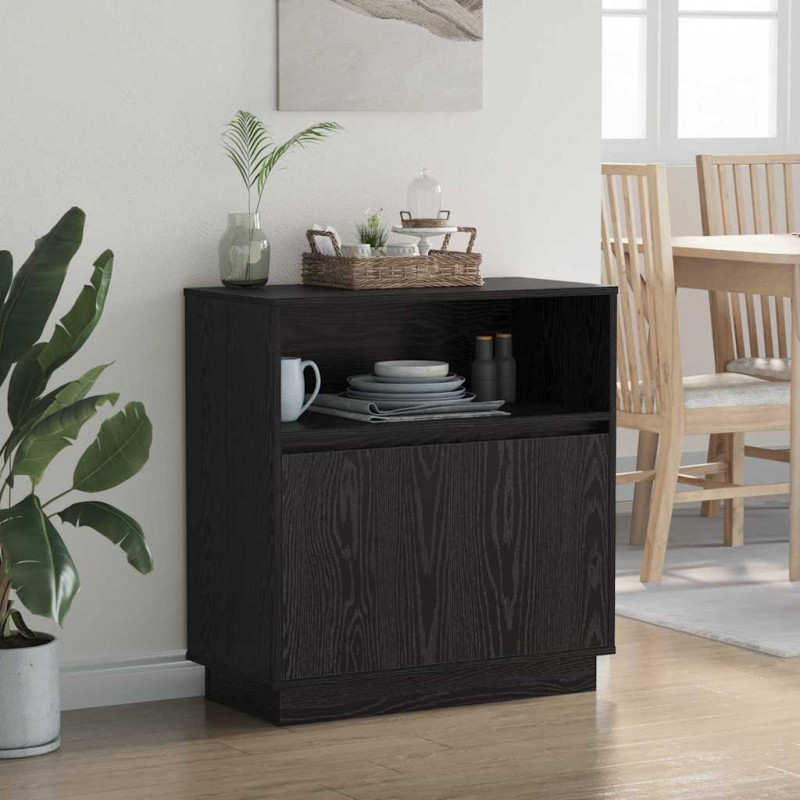Komoda LED Czarny Dąb 71 x 34,5 x 75 cm Materiał drewnopochodny