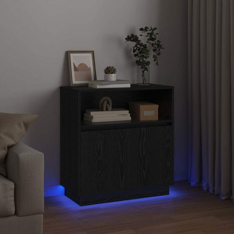 Komoda LED Czarny Dąb 71 x 34,5 x 75 cm Materiał drewnopochodny