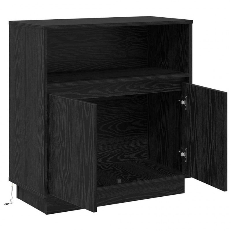 Komoda LED Czarny Dąb 71 x 34,5 x 75 cm Materiał drewnopochodny