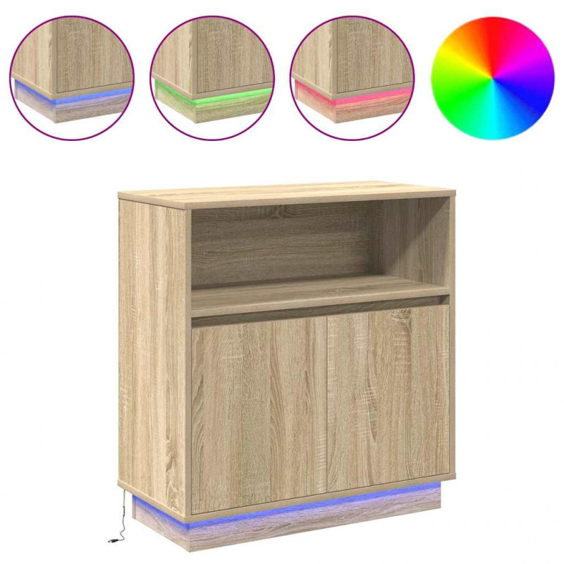 Komoda LED Dąb Sonoma 71 x 34,5 x 75 cm Materiał drewnopochodny