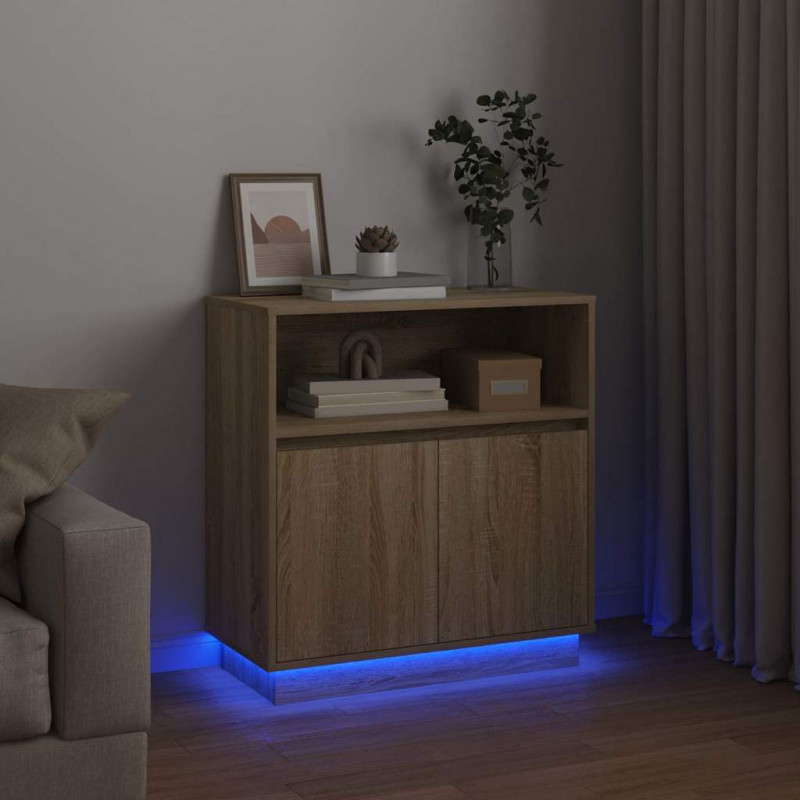 Komoda LED Dąb Sonoma 71 x 34,5 x 75 cm Materiał drewnopochodny