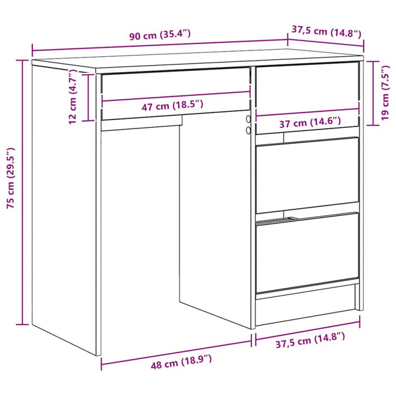 Biurko Czarny Dąb 90 x 37.5 x 75 cm Materiał drewnopochodny