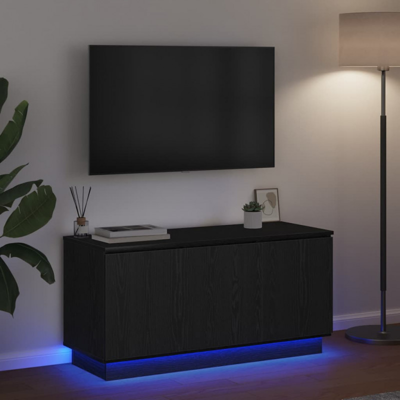 Szafka pod telewizor Ze LED Lights Czarny Dąb 100 x 38 x 49 cm