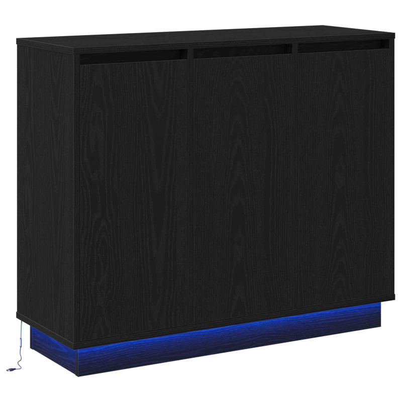 Komoda LED Czarny Dąb 90 x 32 x 75 cm Materiał drewnopochodny