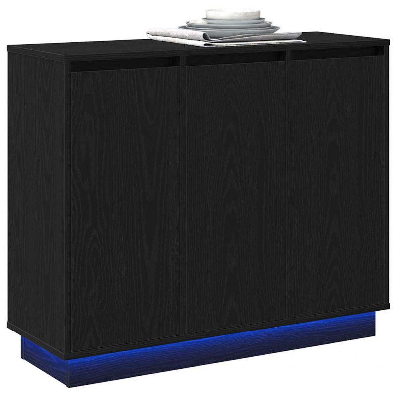 Komoda LED Czarny Dąb 90 x 32 x 75 cm Materiał drewnopochodny