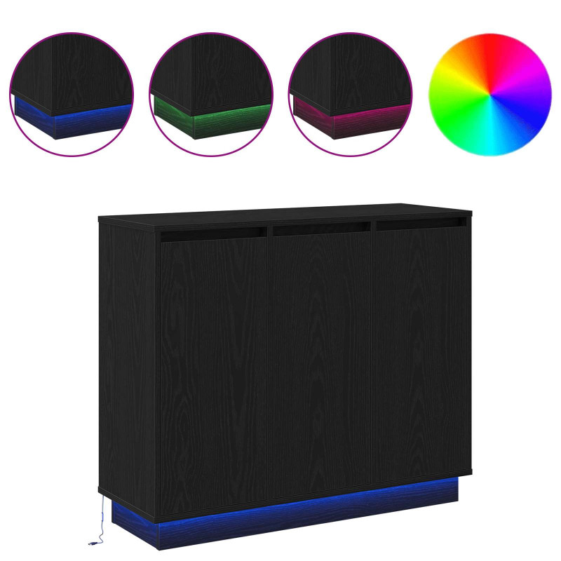 Komoda LED Czarny Dąb 90 x 32 x 75 cm Materiał drewnopochodny