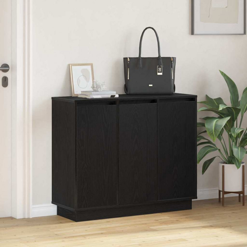 Komoda LED Czarny Dąb 90 x 32 x 75 cm Materiał drewnopochodny