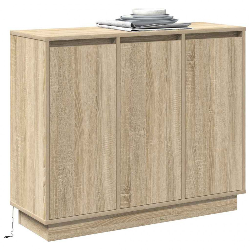 Komoda LED Dąb Sonoma 90 x 32 x 75 cm Materiał drewnopochodny