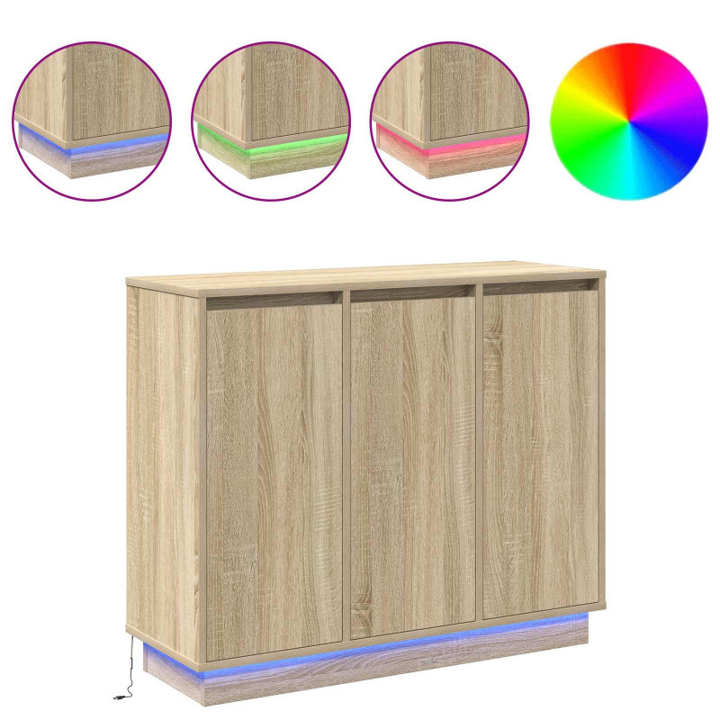 Komoda LED Dąb Sonoma 90 x 32 x 75 cm Materiał drewnopochodny