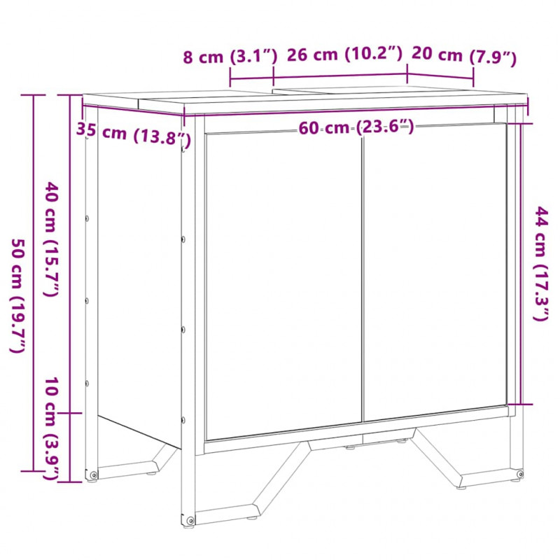 Szafka pod umywalkę Dąb rzemieślniczy 60 x 35 x 60 cm