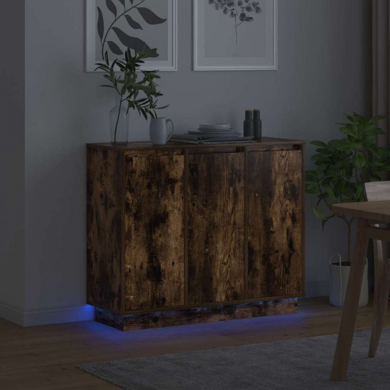 Komoda LED Dąb wędzony 90 x 32 x 75 cm Materiał drewnopochodny