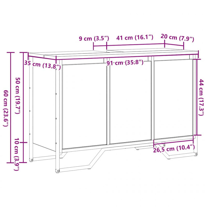 Szafka pod zlew Inny z drzwiami Czarny Dąb 91 x 35 x 60 cm