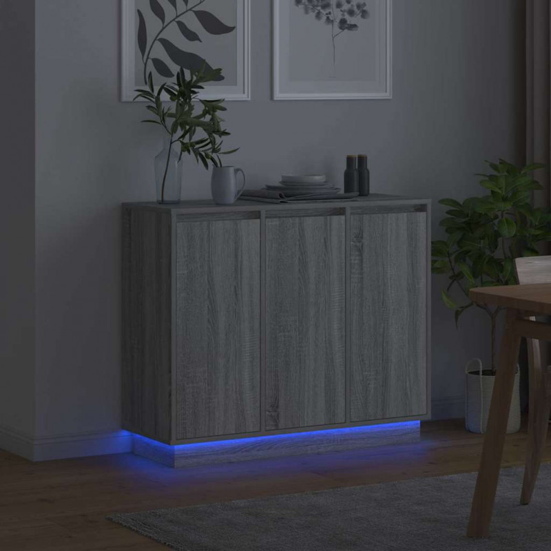 Komoda LED Szary Sonoma 90 x 32 x 75 cm Materiał drewnopochodny