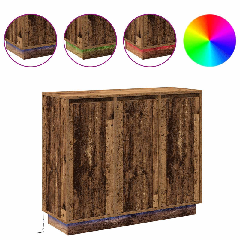 Komoda LED Stare drewno 90 x 32 x 75 cm Materiał drewnopochodny