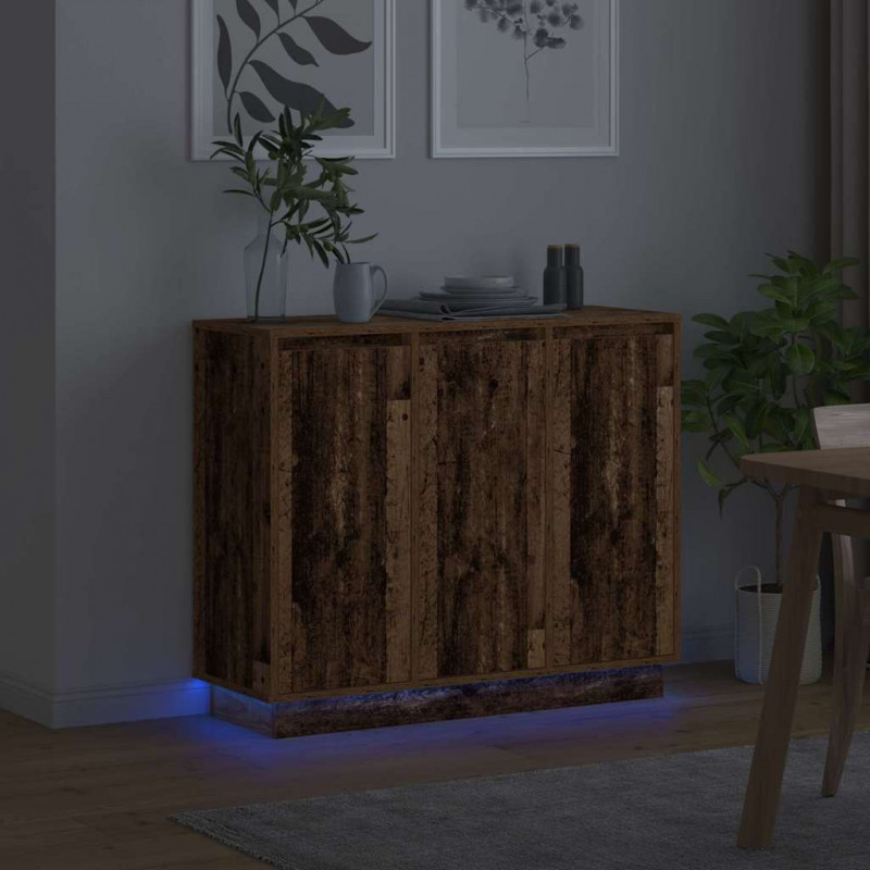 Komoda LED Stare drewno 90 x 32 x 75 cm Materiał drewnopochodny