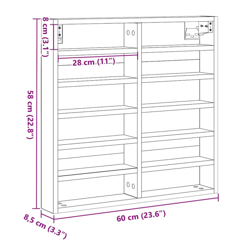 Witryna Stare drewno 60 x 8,5 x 58 cm Materiał drewnopochodny