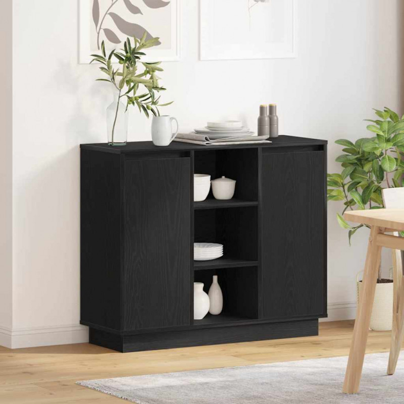 Komoda LED Czarny Dąb 90 x 32 x 75 cm Materiał drewnopochodny
