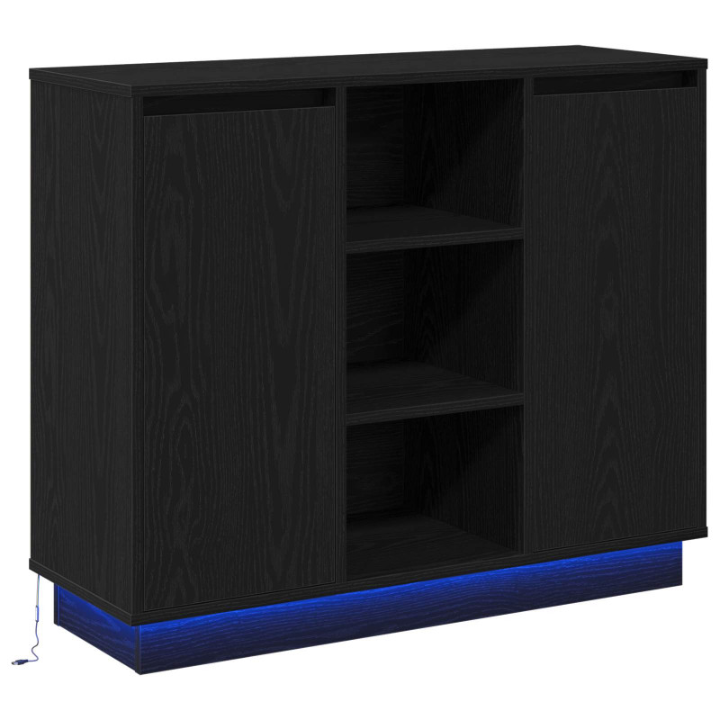 Komoda LED Czarny Dąb 90 x 32 x 75 cm Materiał drewnopochodny