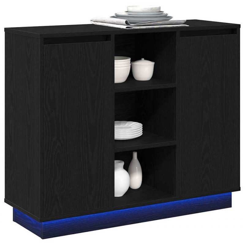 Komoda LED Czarny Dąb 90 x 32 x 75 cm Materiał drewnopochodny