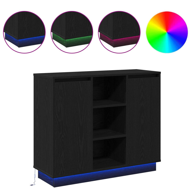 Komoda LED Czarny Dąb 90 x 32 x 75 cm Materiał drewnopochodny