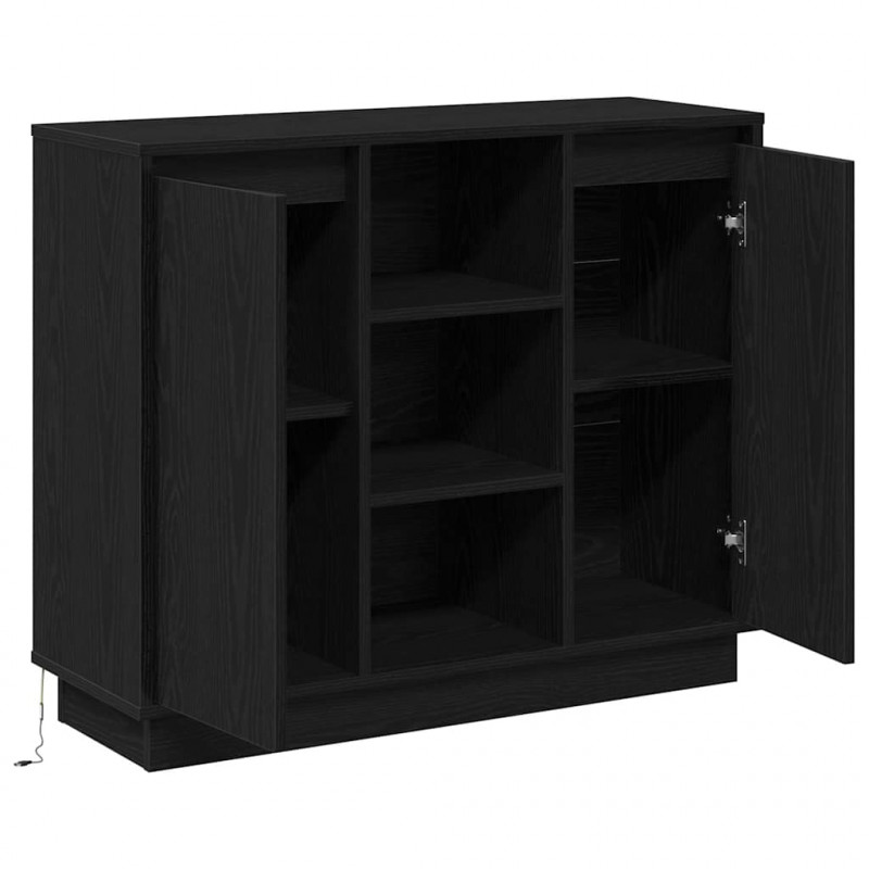 Komoda LED Czarny Dąb 90 x 32 x 75 cm Materiał drewnopochodny