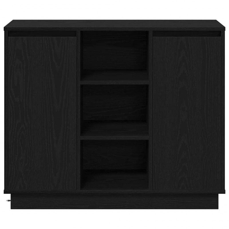 Komoda LED Czarny Dąb 90 x 32 x 75 cm Materiał drewnopochodny