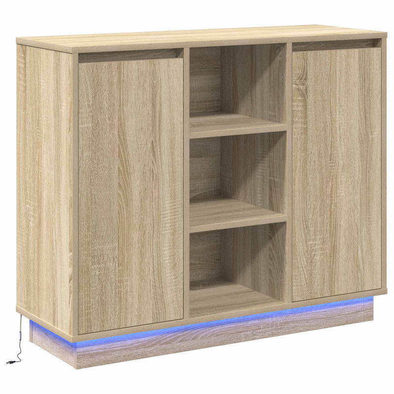 Komoda LED Dąb Sonoma 90 x 32 x 75 cm Materiał drewnopochodny