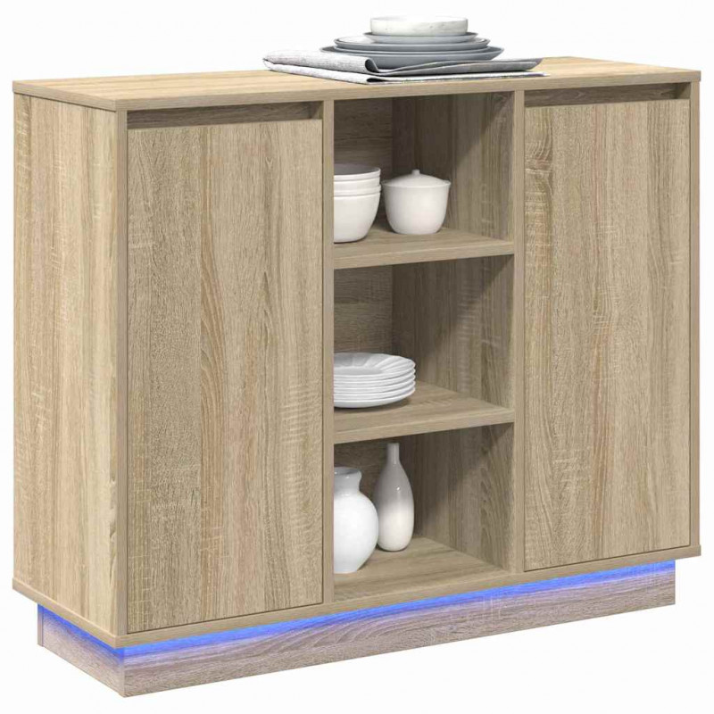 Komoda LED Dąb Sonoma 90 x 32 x 75 cm Materiał drewnopochodny