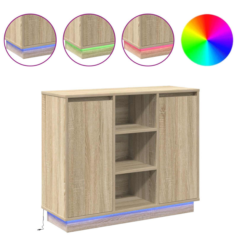 Komoda LED Dąb Sonoma 90 x 32 x 75 cm Materiał drewnopochodny