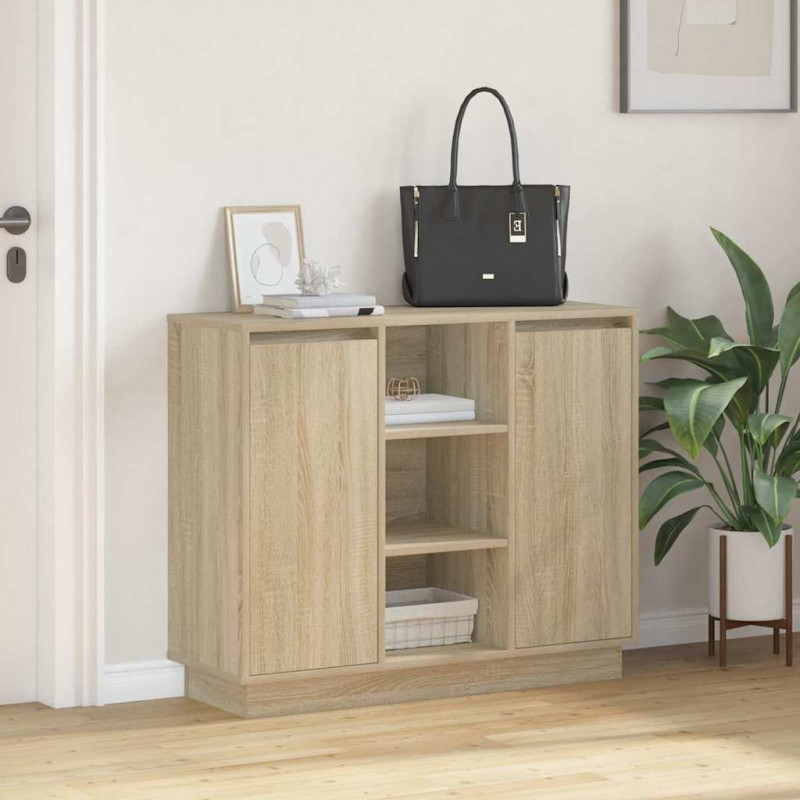 Komoda LED Dąb Sonoma 90 x 32 x 75 cm Materiał drewnopochodny
