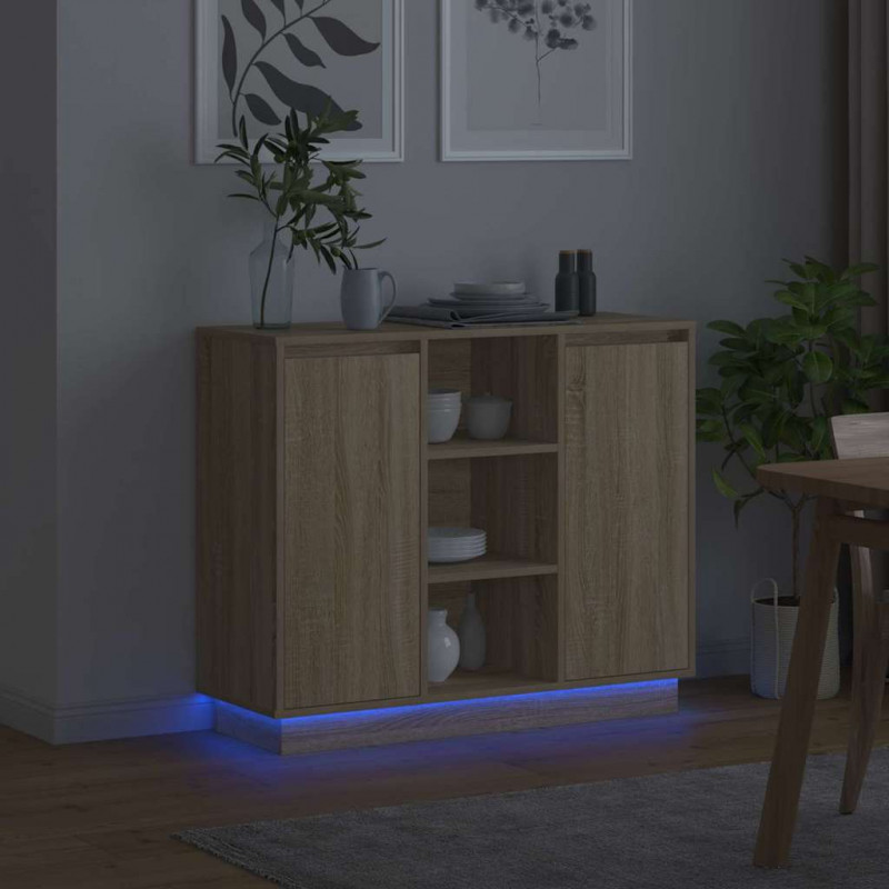 Komoda LED Dąb Sonoma 90 x 32 x 75 cm Materiał drewnopochodny