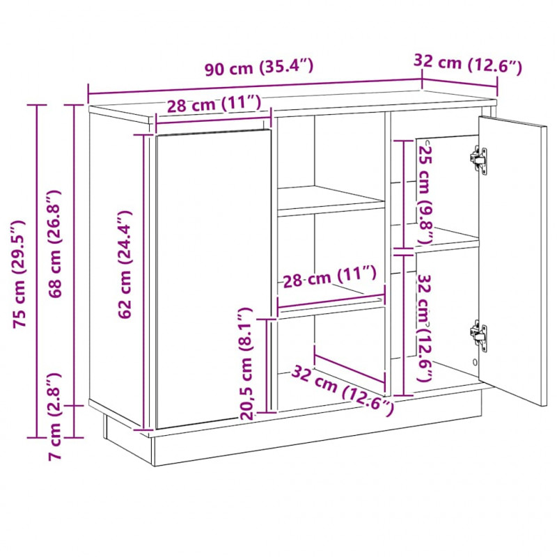 Komoda LED Dąb Sonoma 90 x 32 x 75 cm Materiał drewnopochodny