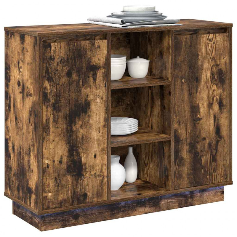 Komoda LED Dąb wędzony 90 x 32 x 75 cm Materiał drewnopochodny