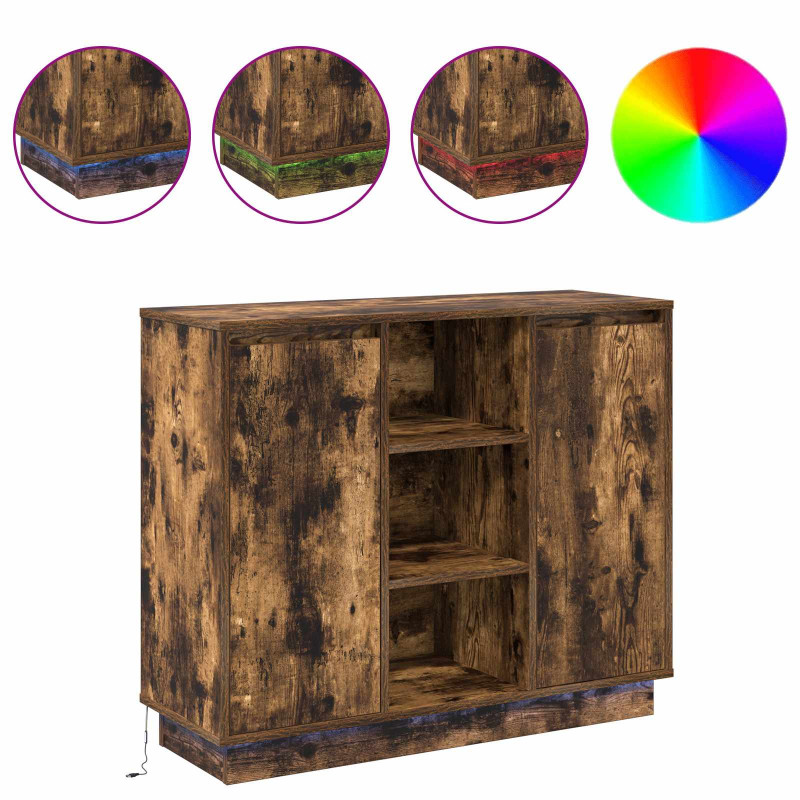 Komoda LED Dąb wędzony 90 x 32 x 75 cm Materiał drewnopochodny