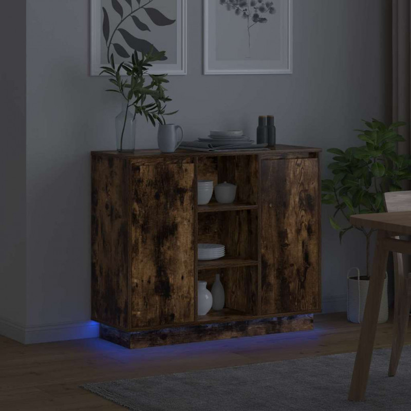 Komoda LED Dąb wędzony 90 x 32 x 75 cm Materiał drewnopochodny