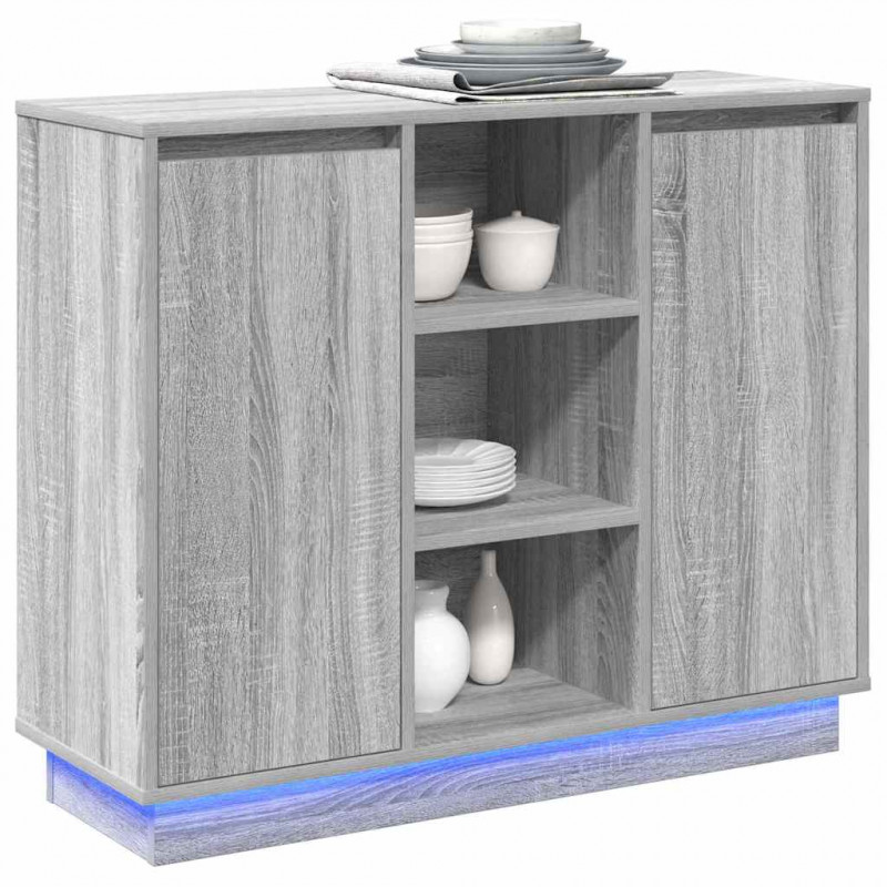 Komoda LED Szary Sonoma 90 x 32 x 75 cm Materiał drewnopochodny