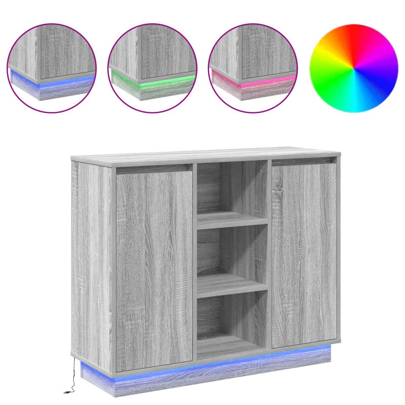 Komoda LED Szary Sonoma 90 x 32 x 75 cm Materiał drewnopochodny