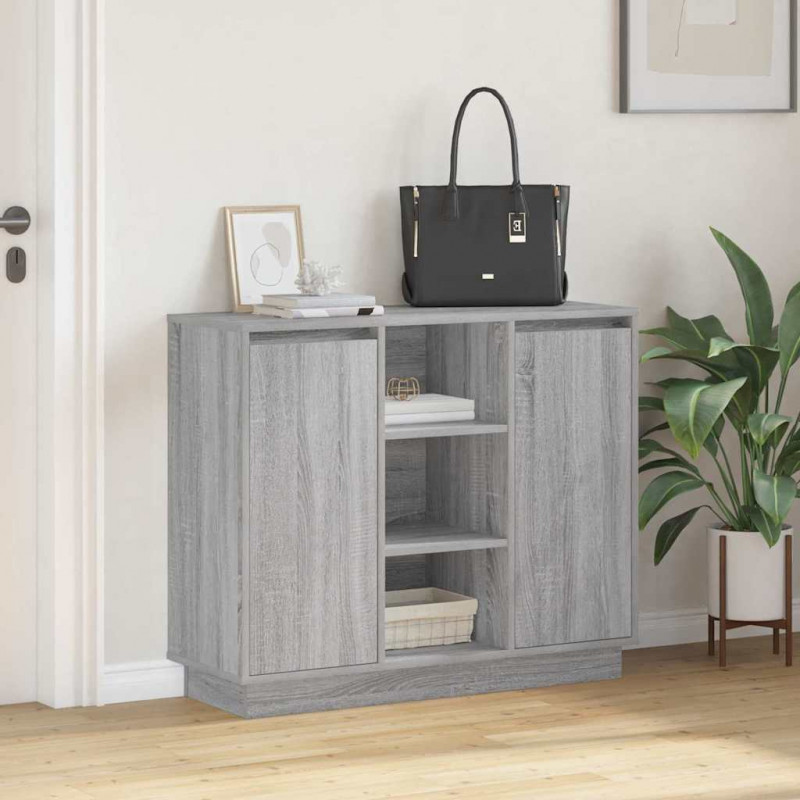 Komoda LED Szary Sonoma 90 x 32 x 75 cm Materiał drewnopochodny