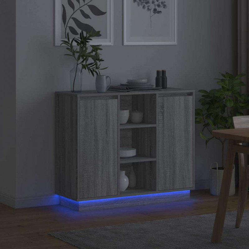 Komoda LED Szary Sonoma 90 x 32 x 75 cm Materiał drewnopochodny