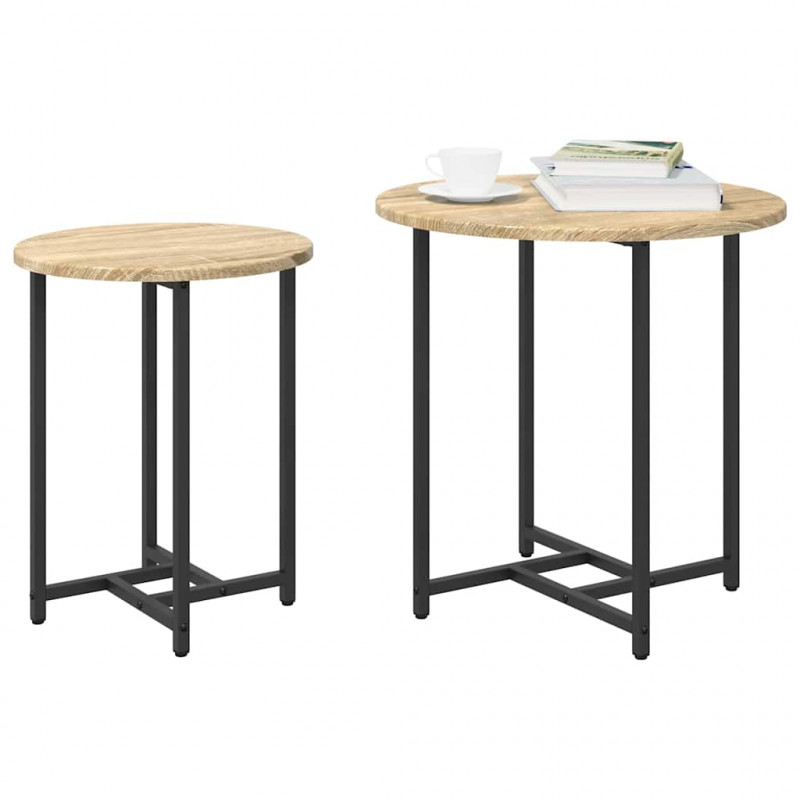 Zestaw stolików bocznych 2 pcs Dąb Sonoma i czarny