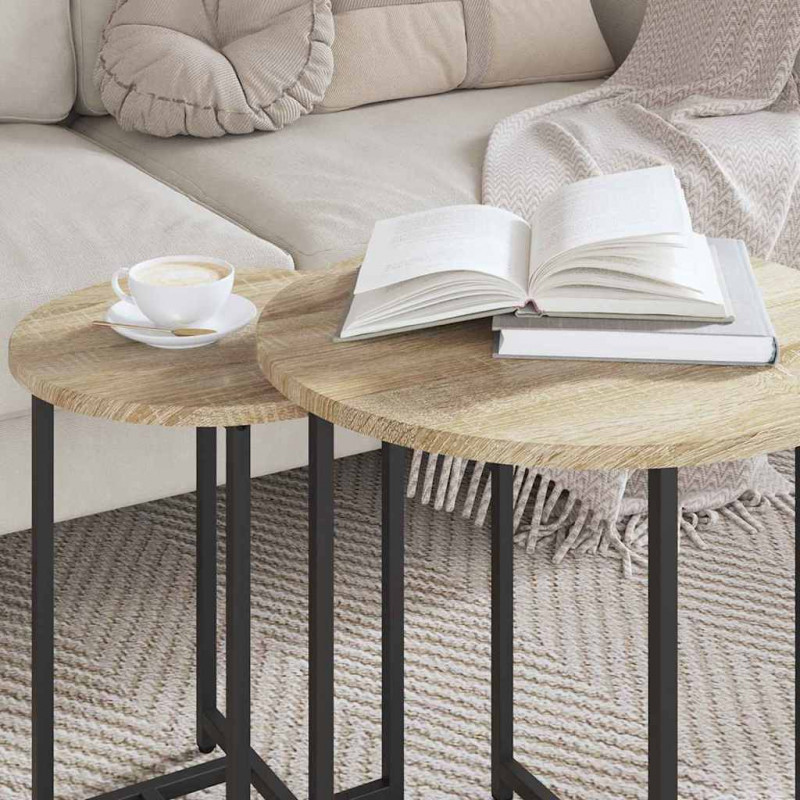 Zestaw stolików bocznych 2 pcs Dąb Sonoma i czarny