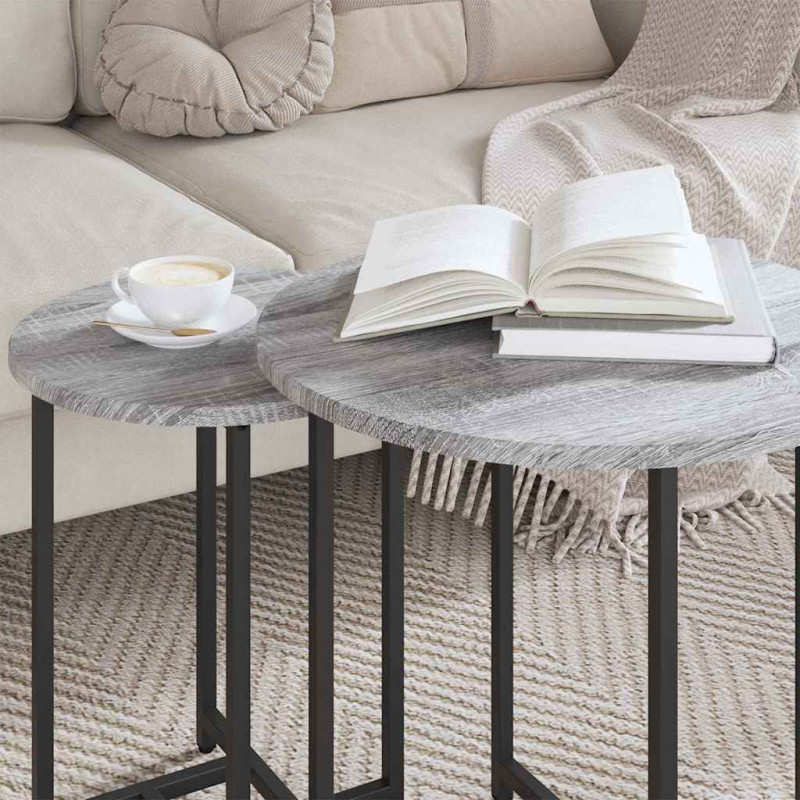 Zestaw stolików bocznych 2 pcs Szary Sonoma i czarny