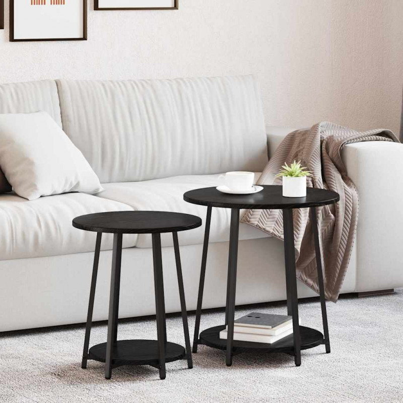Zestaw stolików bocznych z półką 2 pcs Czarny Dąb