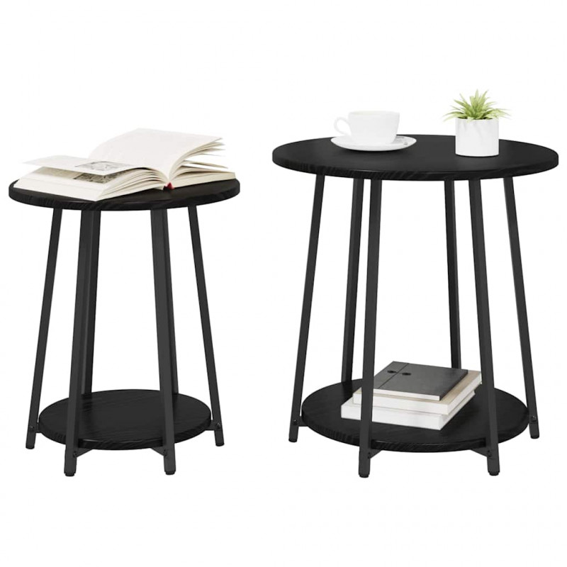 Zestaw stolików bocznych z półką 2 pcs Czarny Dąb